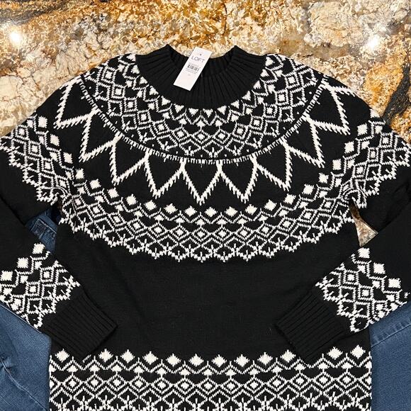 NWT LOFT Black & White Fair Isle Mock Neck Tunic Sweater - SIZE MEDIUM - Picture 5 of 7